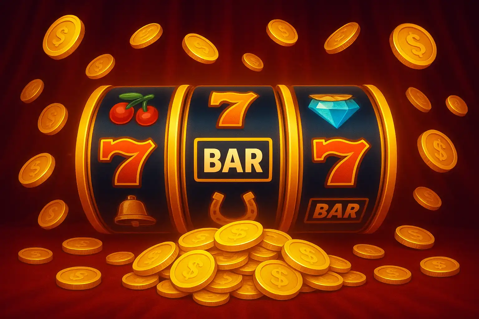Wide array of glowing slot machine reels on a red velvet casino stage